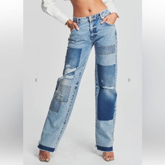 SER.O.YA Denim - SER.O.YA Heidi Blue Patchwork Jeans denim straight leg pants NWT $370 sz 28